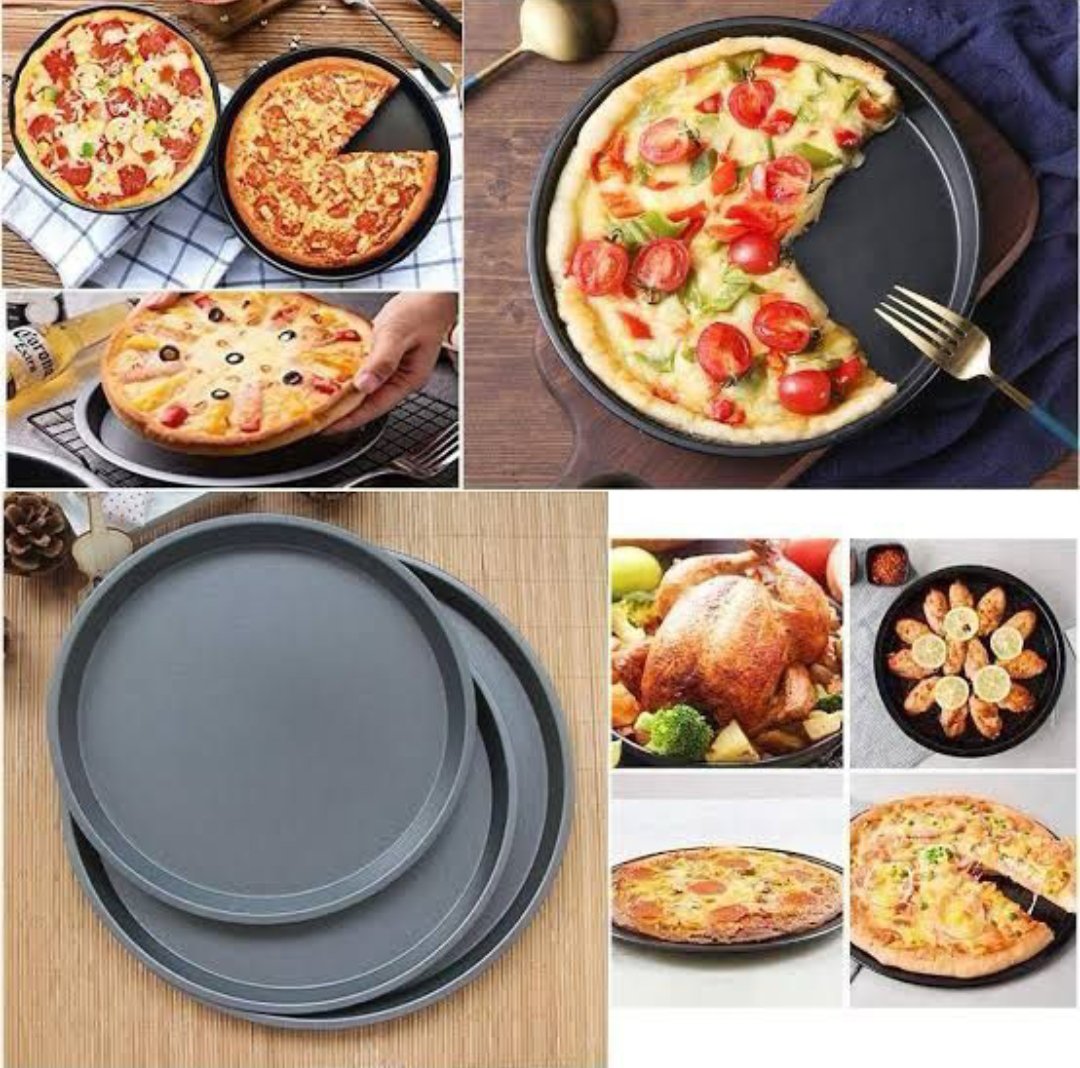 Pizza Pan 3 Pack Round Pizza Board Carbon Steel Pizza Baking Pan Non-Stick Cake Pizza Crisper Server Tray Stand Pizza Stones Tools for Home Kitchen Oven Restaurant Bakeware Pizza Pan Sets (23,26 and 29cm)
