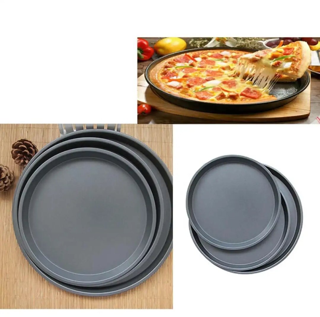 Pizza Pan 3 Pack Round Pizza Board Carbon Steel Pizza Baking Pan Non-Stick Cake Pizza Crisper Server Tray Stand Pizza Stones Tools for Home Kitchen Oven Restaurant Bakeware Pizza Pan Sets (23,26 and 29cm)