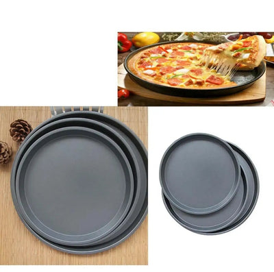 Pizza Pan 3 Pack Round Pizza Board Carbon Steel Pizza Baking Pan Non-Stick Cake Pizza Crisper Server Tray Stand Pizza Stones Tools for Home Kitchen Oven Restaurant Bakeware Pizza Pan Sets (23,26 and 29cm)