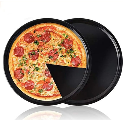 Pizza Pan 3 Pack Round Pizza Board Carbon Steel Pizza Baking Pan Non-Stick Cake Pizza Crisper Server Tray Stand Pizza Stones Tools for Home Kitchen Oven Restaurant Bakeware Pizza Pan Sets (23,26 and 29cm)