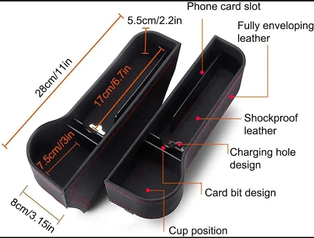 Pack Of 2 Car Storage Box Car Gap Filler Leather Car Seat Organizer Storage Box Gap Pocket Auto Interior Accessories Gap Slit Filler Holder Car Seat Gap Filler Multi Storage Box Organizer