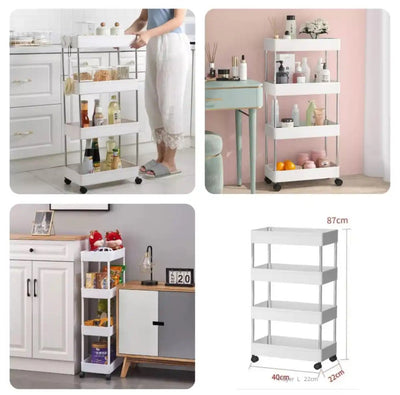4 Tier Slim Storage Cart, Bathroom Storage Organizer Rolling Utility Cart, Kitchen Storage Cart with Slide Out Shelf Units &amp; Wheels, Rolling Laundry Storage Cart for Office Bedroom Dressers