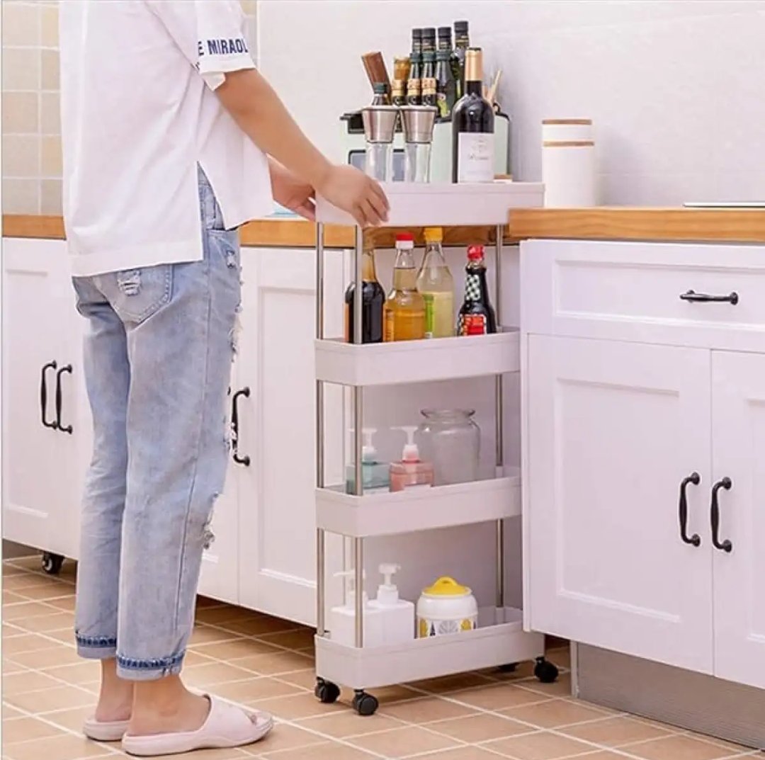 4 Tier Slim Storage Cart, Bathroom Storage Organizer Rolling Utility Cart, Kitchen Storage Cart with Slide Out Shelf Units &amp; Wheels, Rolling Laundry Storage Cart for Office Bedroom Dressers