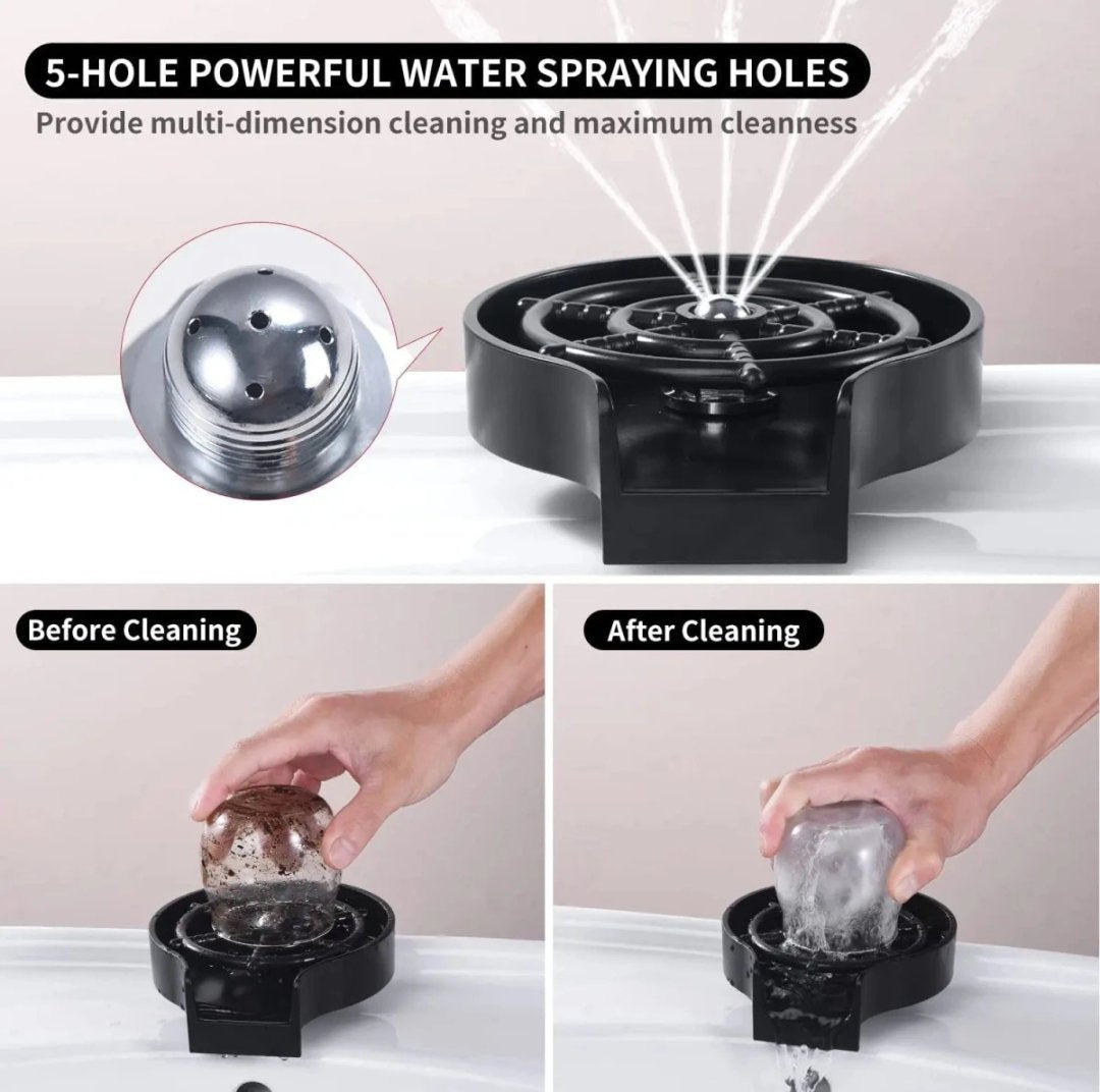 Automatic Cup Washer - Bottle Cleaner Sink Attachment - High Pressure Glass Rinser for Kitchen, Bar, and More - Efficient Bottle Cleaner Machine