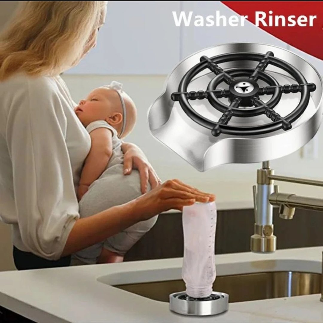 Automatic Cup Washer - Bottle Cleaner Sink Attachment - High Pressure Glass Rinser for Kitchen, Bar, and More - Efficient Bottle Cleaner Machine