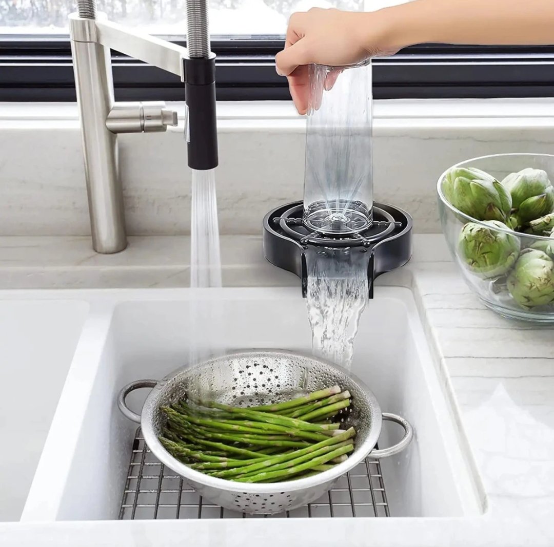 Automatic Cup Washer - Bottle Cleaner Sink Attachment - High Pressure Glass Rinser for Kitchen, Bar, and More - Efficient Bottle Cleaner Machine