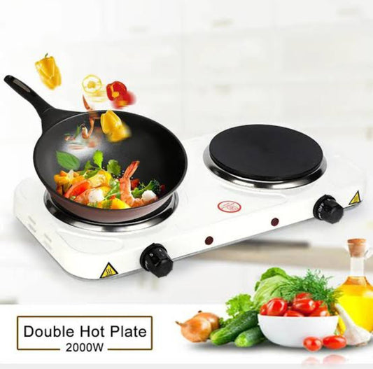 Hot Plate, 2000W Portable Electric Stove for Cooking with 5 Levels Adjustable Temperature &amp; Dual Control, Countertop Double Coil Burner Cast Iron