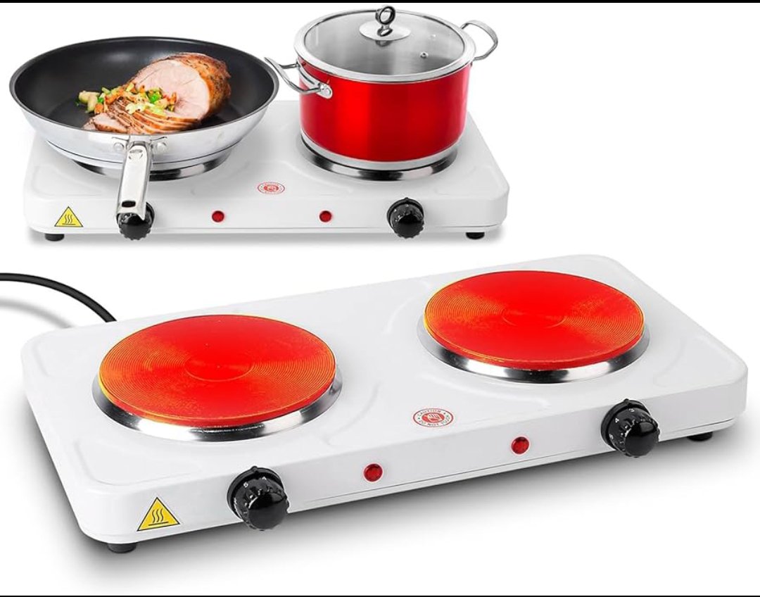 Hot Plate, 2000W Portable Electric Stove for Cooking with 5 Levels Adjustable Temperature &amp; Dual Control, Countertop Double Coil Burner Cast Iron