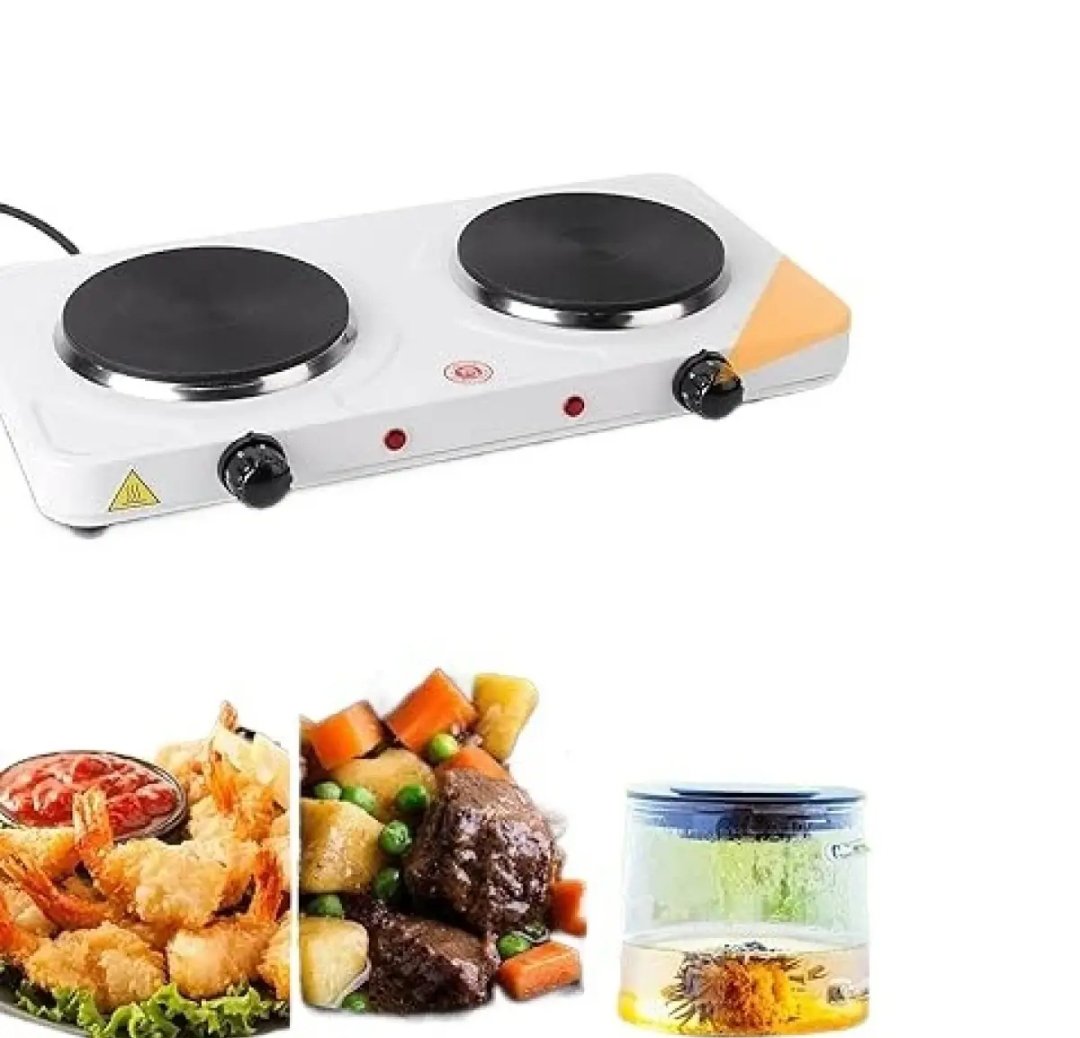 Hot Plate, 2000W Portable Electric Stove for Cooking with 5 Levels Adjustable Temperature &amp; Dual Control, Countertop Double Coil Burner Cast Iron