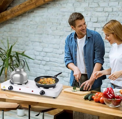 Hot Plate, 2000W Portable Electric Stove for Cooking with 5 Levels Adjustable Temperature &amp; Dual Control, Countertop Double Coil Burner Cast Iron