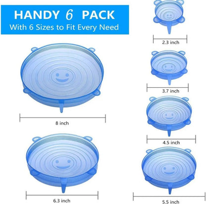 6Pcs Kitchen Reusable Silicone Seal Lid, Universal Silicone Stretch Lids for Food Preservation, Vacuum Food Storage, Bowl Cover and Cookware Cover for Kitchen and Home