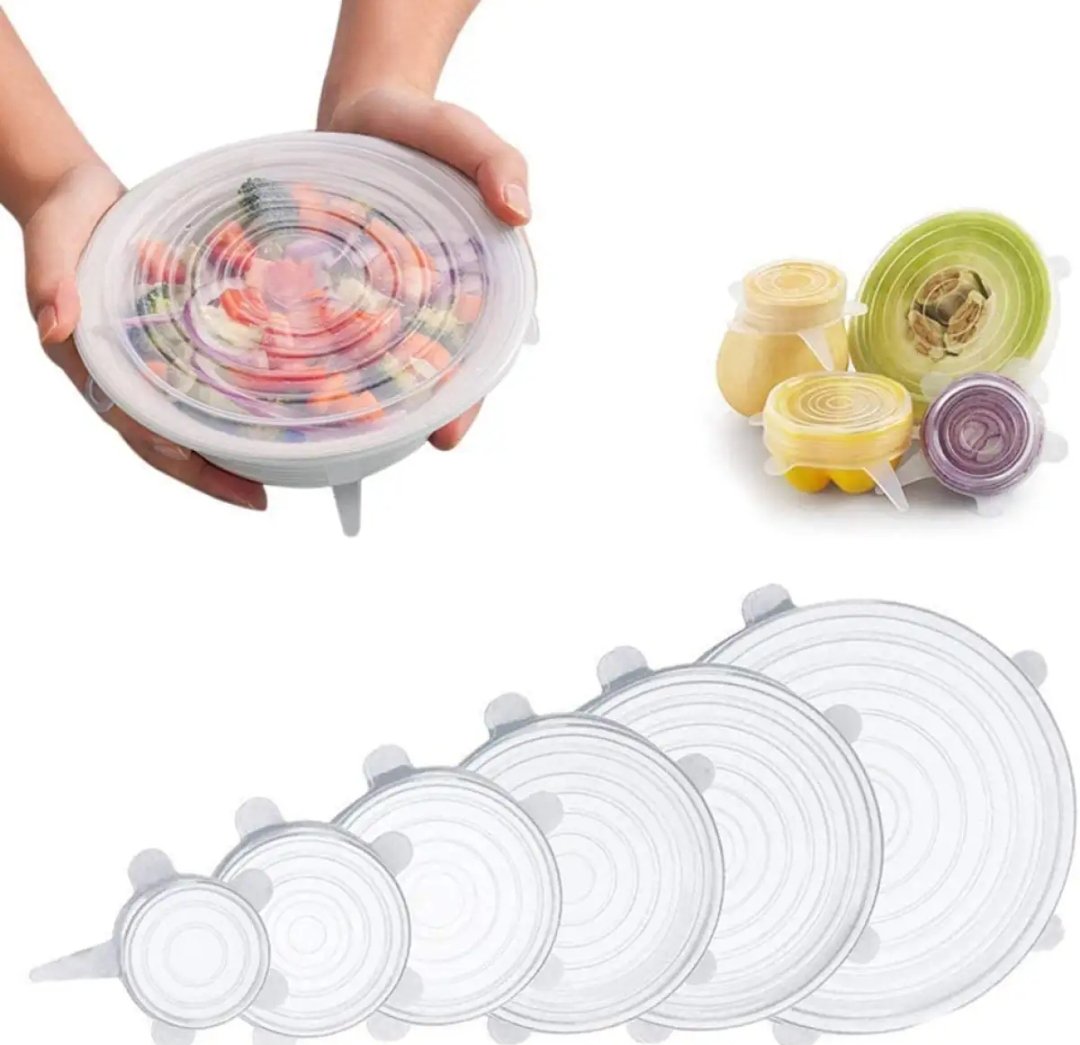 6Pcs Kitchen Reusable Silicone Seal Lid, Universal Silicone Stretch Lids for Food Preservation, Vacuum Food Storage, Bowl Cover and Cookware Cover for Kitchen and Home