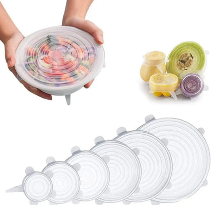 6Pcs Kitchen Reusable Silicone Seal Lid, Universal Silicone Stretch Lids for Food Preservation, Vacuum Food Storage, Bowl Cover and Cookware Cover for Kitchen and Home
