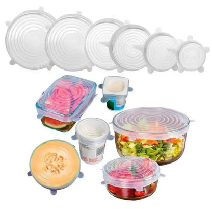 6Pcs Kitchen Reusable Silicone Seal Lid, Universal Silicone Stretch Lids for Food Preservation, Vacuum Food Storage, Bowl Cover and Cookware Cover for Kitchen and Home