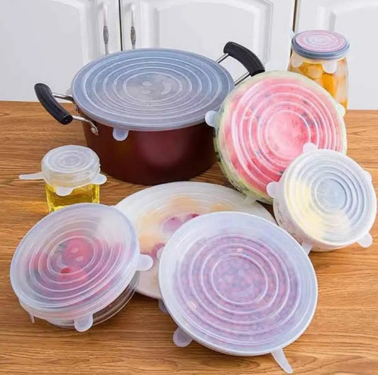 6Pcs Kitchen Reusable Silicone Seal Lid, Universal Silicone Stretch Lids for Food Preservation, Vacuum Food Storage, Bowl Cover and Cookware Cover for Kitchen and Home