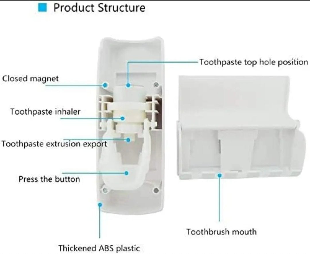 Set of Toothpaste Dispenser &amp; Toothbrush Holder - White Automatic Toothpaste Dispenser and Toothbrush Holder Set Wall Mounted Toothpaste Dispenser with 5 Toothbrush Holder Set Toothpaste Squeezing Machine Toothpaste Dispenser Tooth brush Holder set