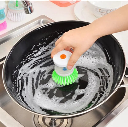 Scrub Kitchen Wash Tool Pot Dish Plastic Brush With Washing Up Liquid Soap Dispenser Brush