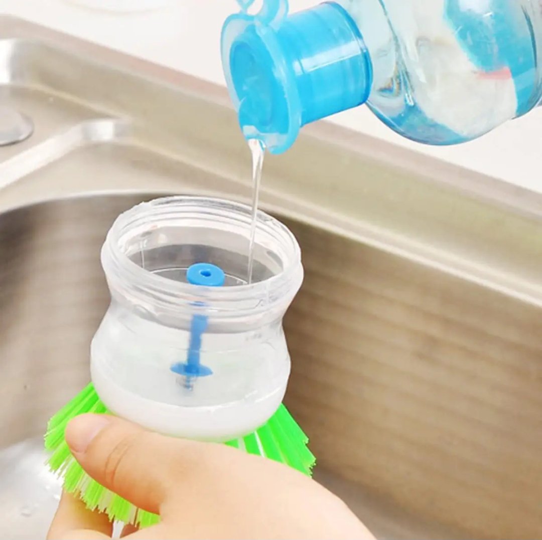 Scrub Kitchen Wash Tool Pot Dish Plastic Brush With Washing Up Liquid Soap Dispenser Brush