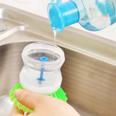 Scrub Kitchen Wash Tool Pot Dish Plastic Brush With Washing Up Liquid Soap Dispenser Brush