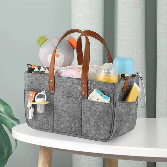 Foldable Felt Storage Bag Baby Diaper Caddy Organizer Car Travel Bag Nursery Basket Kids Storage Carrier Large Pocket