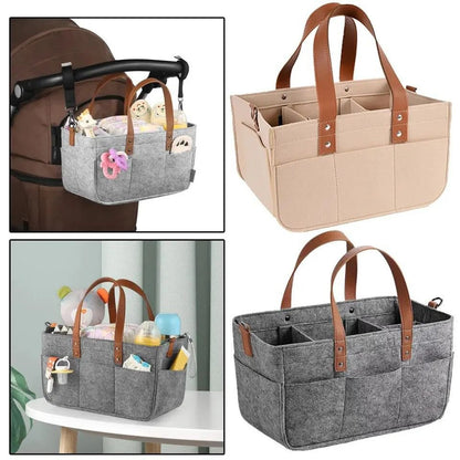 Foldable Felt Storage Bag Baby Diaper Caddy Organizer Car Travel Bag Nursery Basket Kids Storage Carrier Large Pocket