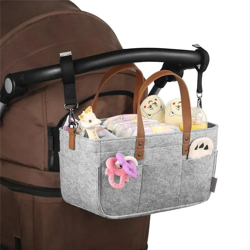 Foldable Felt Storage Bag Baby Diaper Caddy Organizer Car Travel Bag Nursery Basket Kids Storage Carrier Large Pocket