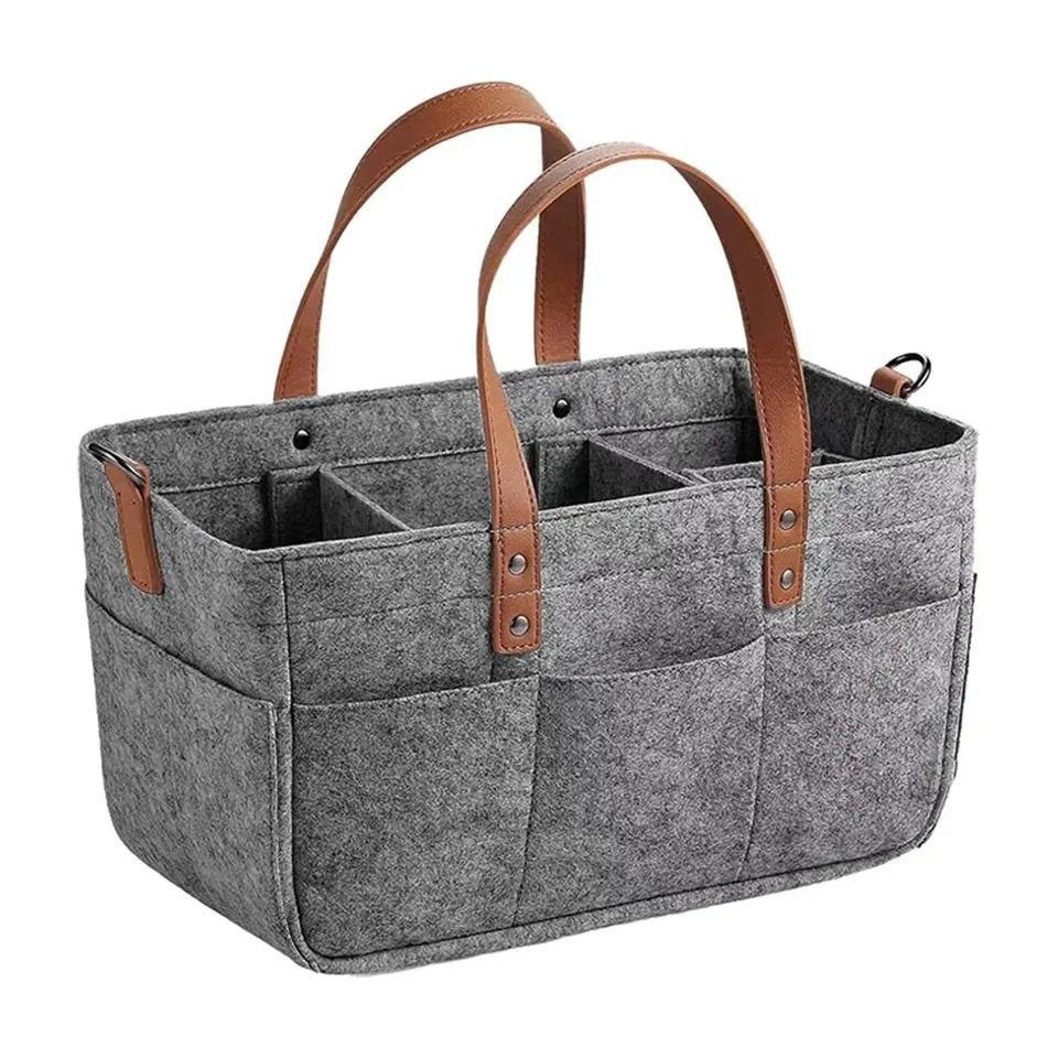 Foldable Felt Storage Bag Baby Diaper Caddy Organizer Car Travel Bag Nursery Basket Kids Storage Carrier Large Pocket