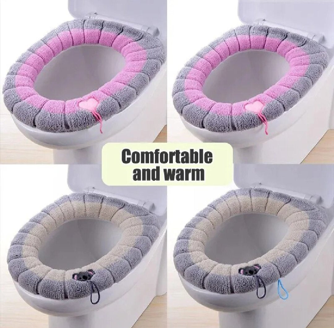 2 Pack Stitched Color Portable Knitted Toilet Mat Thickened Washable Antifreeze Toilet Cover Thickened Knitted O Type Universal