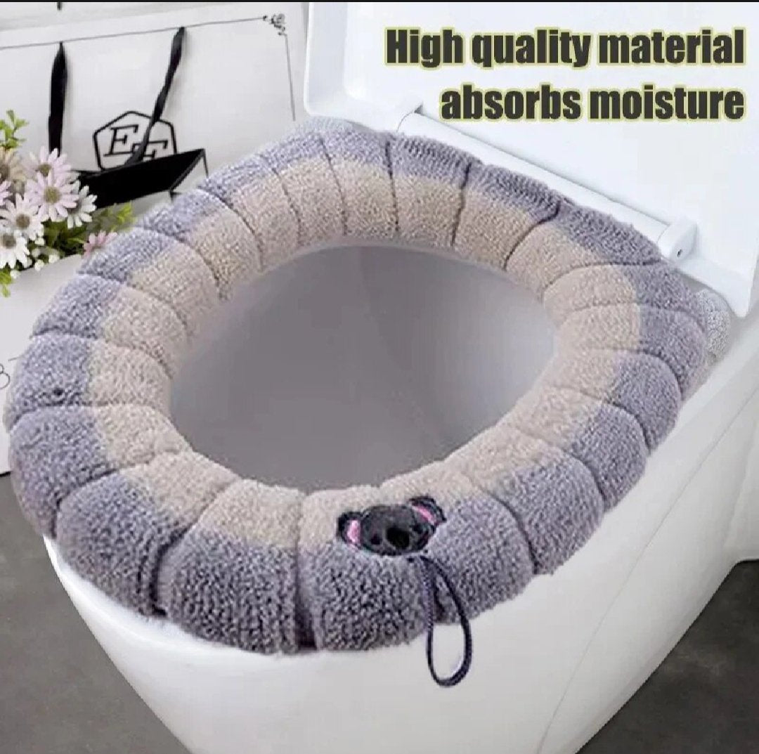 2 Pack Stitched Color Portable Knitted Toilet Mat Thickened Washable Antifreeze Toilet Cover Thickened Knitted O Type Universal