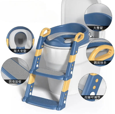 Western Toilet Potty Seat for Kids, Baby Potty Training Seat Chair with Ladder, Adjustable Step Height, Cushion Seat | Kids Toilet Seat| Potty Seat for 1-8 Years Child Boys Girls