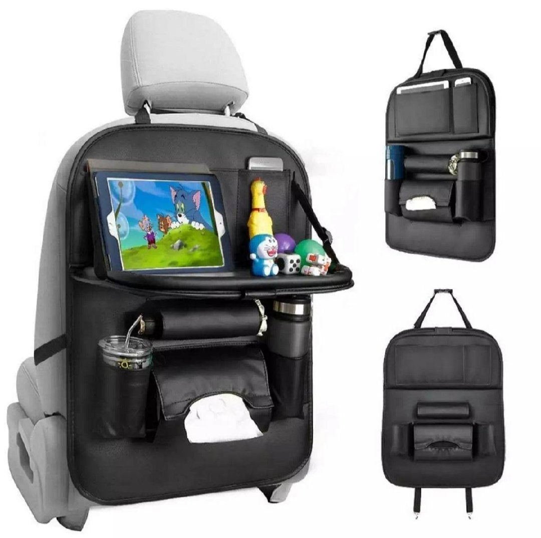 Multifunctional Car Back Seat Organizer With Foldable Table Tray PU Leather