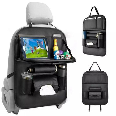 Multifunctional Car Back Seat Organizer With Foldable Table Tray PU Leather