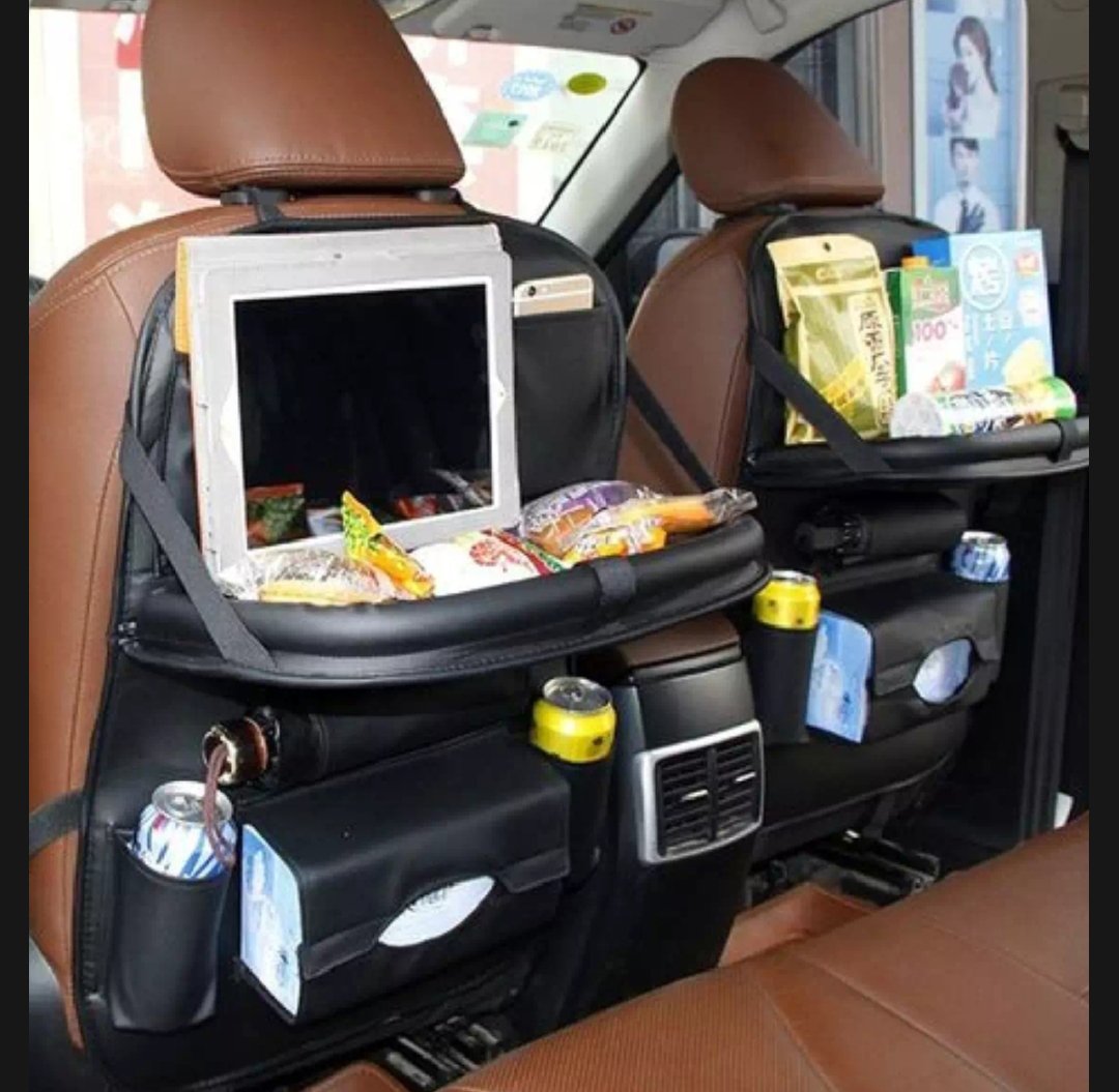 Multifunctional Car Back Seat Organizer With Foldable Table Tray PU Leather