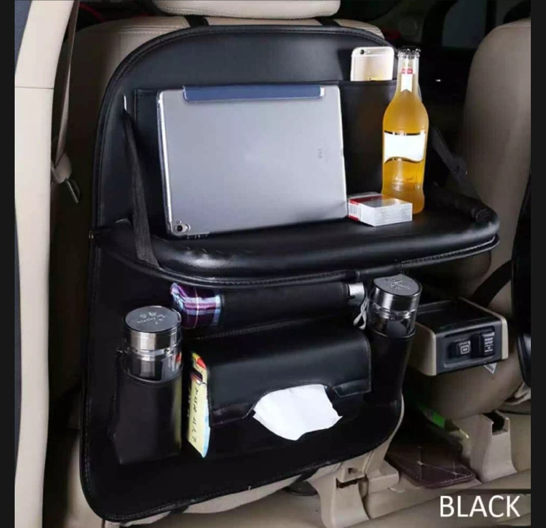 Multifunctional Car Back Seat Organizer With Foldable Table Tray PU Leather