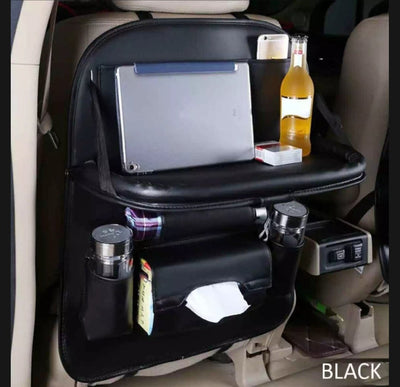 Multifunctional Car Back Seat Organizer With Foldable Table Tray PU Leather