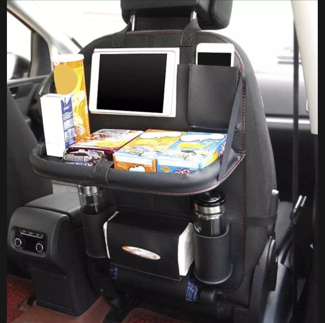 Multifunctional Car Back Seat Organizer With Foldable Table Tray PU Leather
