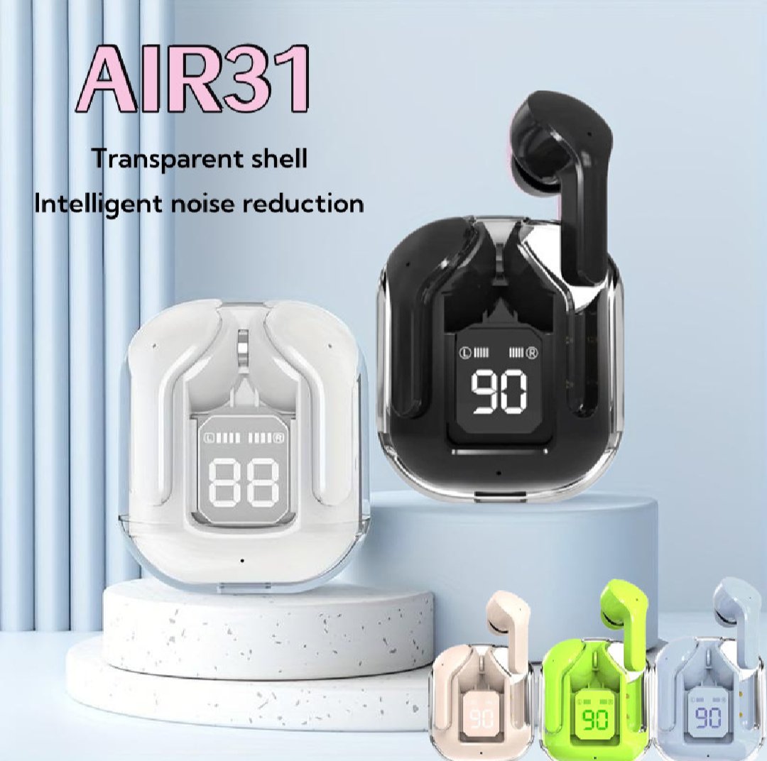 Earbuds Air 31 Airpods Wireless Earbuds With Crystal Transparent Case   With Type C Charging I Earbuds Bluetooth  5.3 I New model Air31 I Random Colours