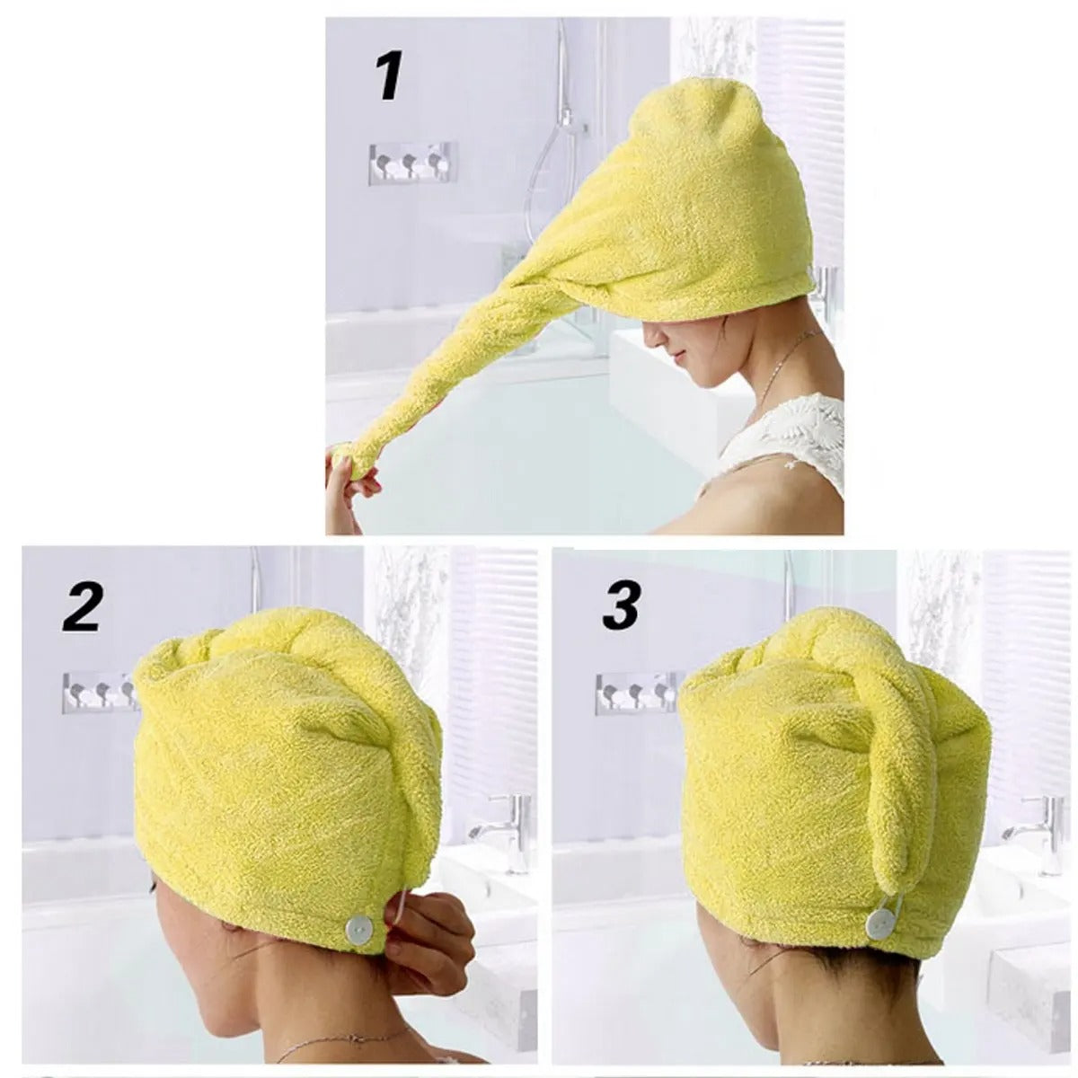 Imported Quality Hair Drying Towel Cap (Pack of three)